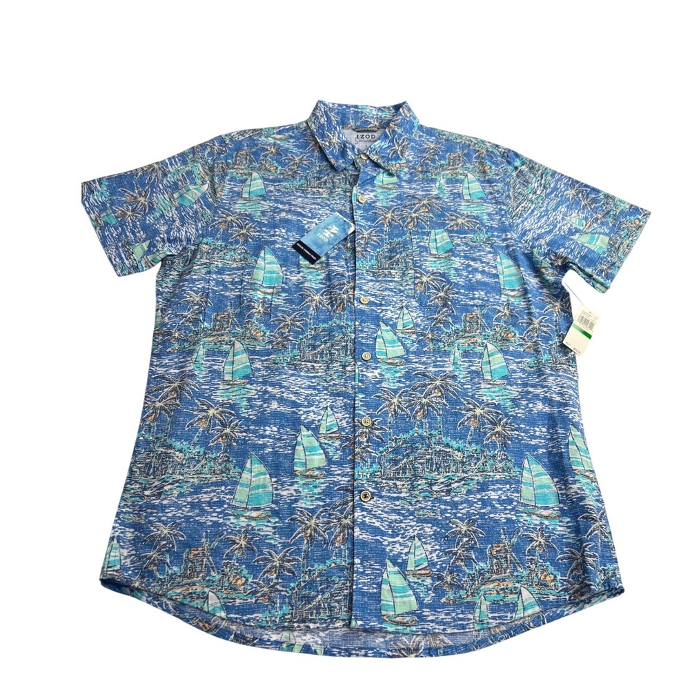 IZOD Saltwater Chambray Shirt Men's Size Large Dockside Nautical Sailboat F13